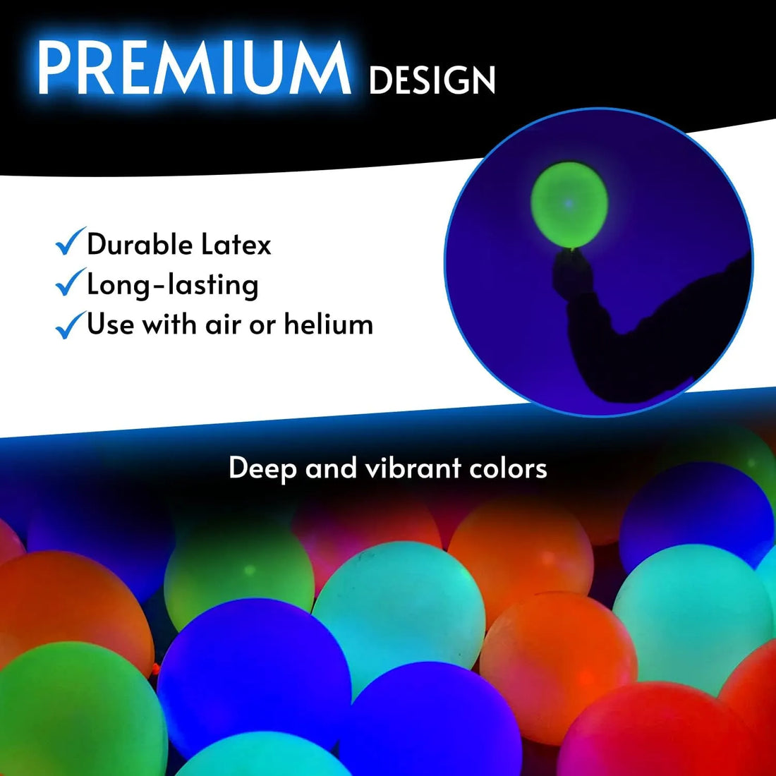 Glow King Black Light Reactive Neon Balloons - 25 Pack