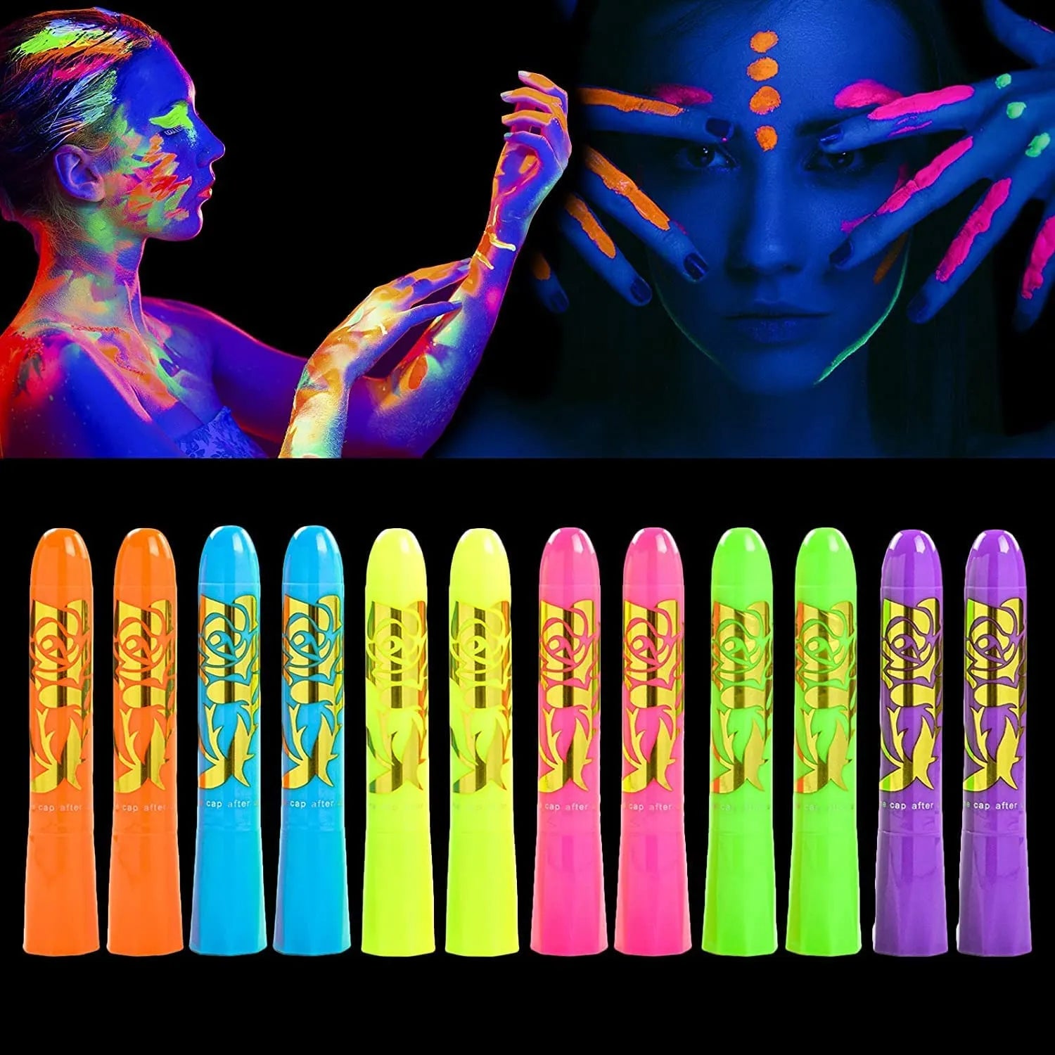 Glow King Blacklight Reactive Crayons | Glow Markers Accessories - 12 Pcs