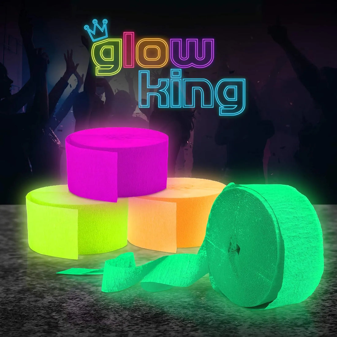 Glow King Black Light Streamers | 8 Pack of 100ft Fluorescent Rolls