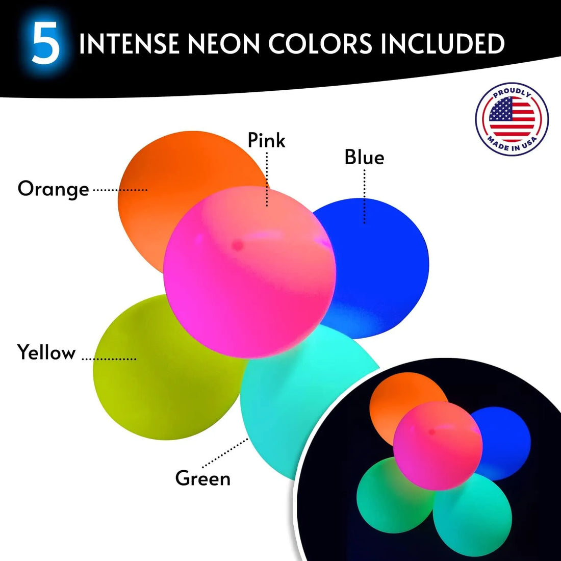 Glow King Black Light Reactive Neon Balloons - 25 Pack