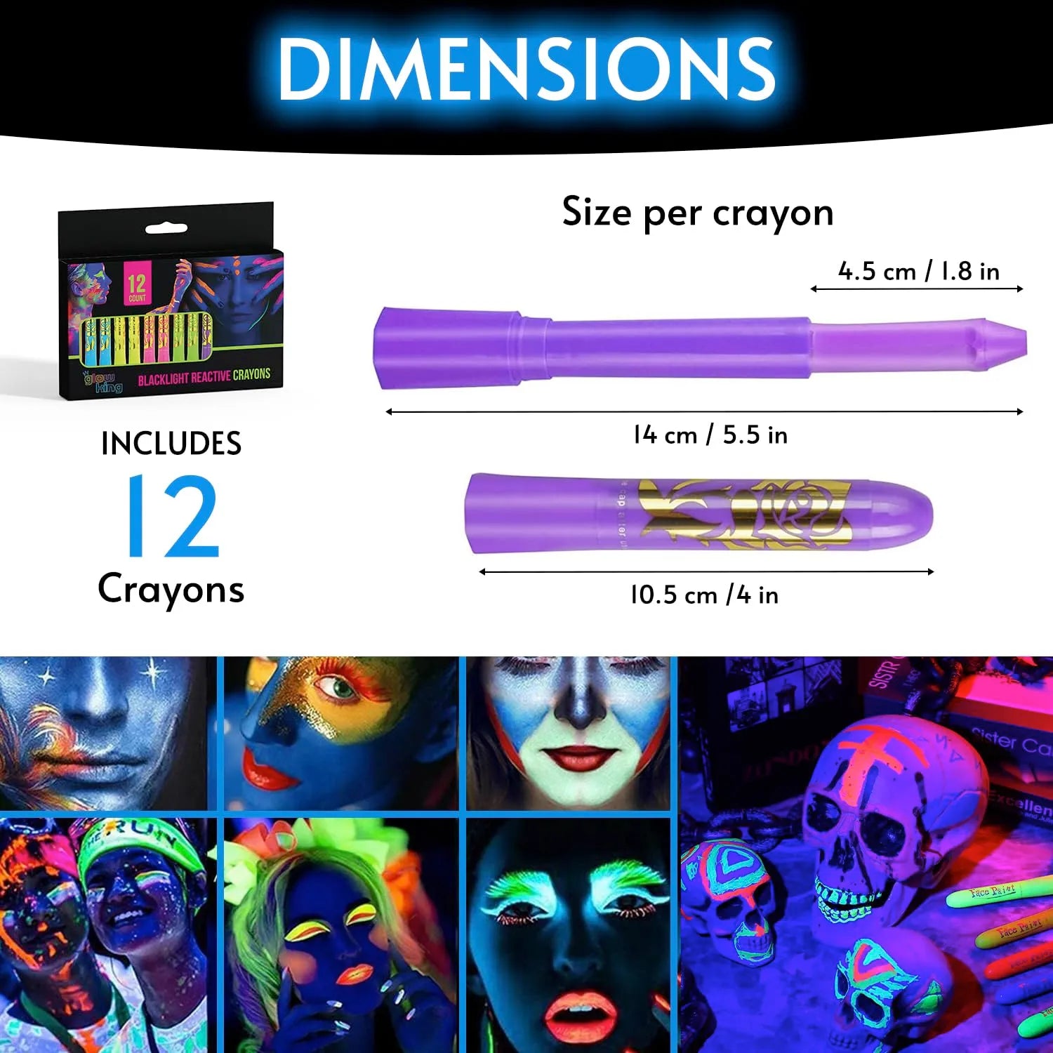 Glow King Blacklight Reactive Crayons | Glow Markers Accessories - 12 Pcs