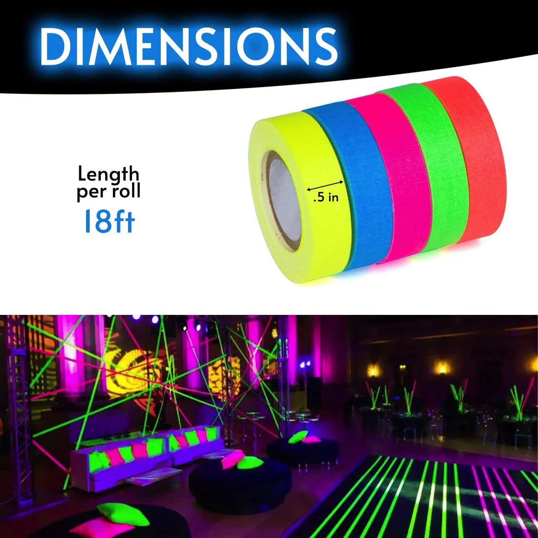 Glow King Blacklight Reactive Glow Tape - Small Tape – 0.5 in x 18 ft