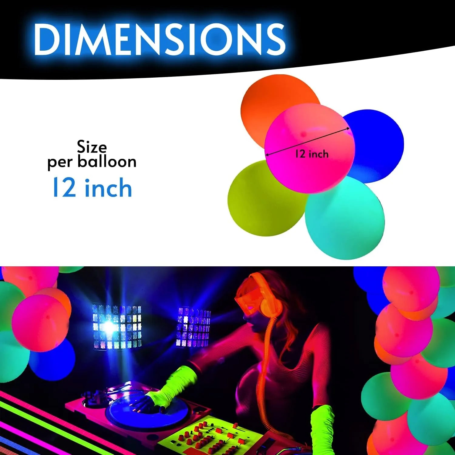 Glow King Black Light Reactive Neon Balloons - 25 Pack