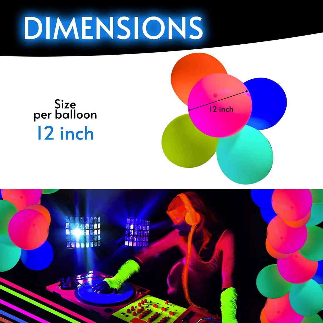 Glow King Black Light Reactive Neon Balloons - 25 Pack