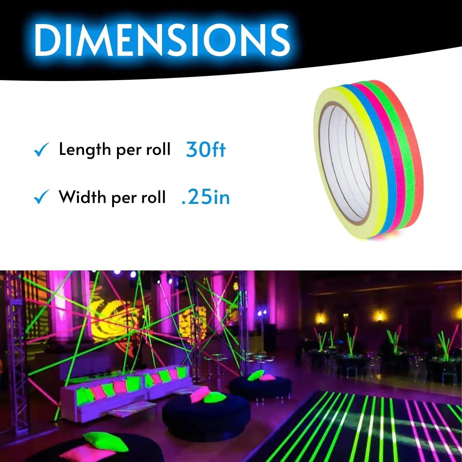 Glow King Blacklight Reactive Glow Tape - Narrow Tape – 0.25 in x 30 ft