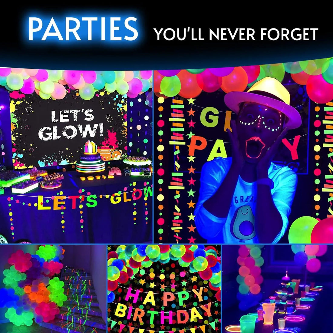 Glow King Black Light Reactive Neon Balloons - 25 Pack