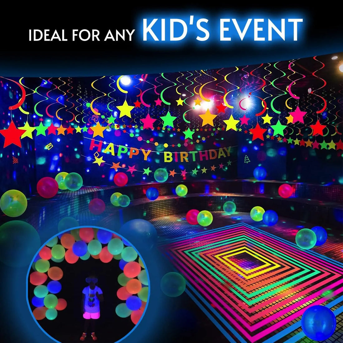 Glow King Black Light Reactive Neon Balloons - 25 Pack